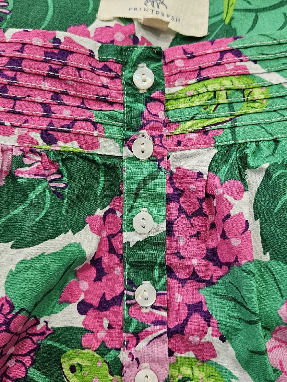 Printfresh Secret Garden Pintuck Nightgown Pink Hydrangea Green Leaves Sz S NWOT - Picture 4 of 14